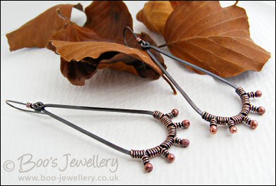 Rosy bud wrapped copper teardrop earrings