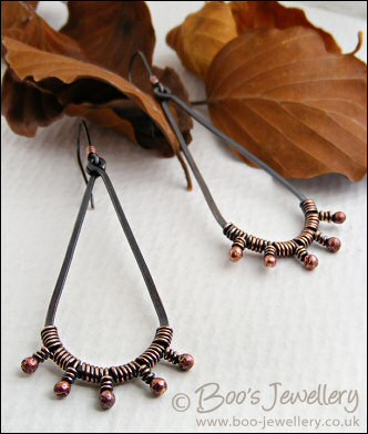 Rosy bud wrapped copper teardrop earrings