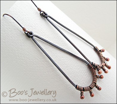 Rosy bud wrapped copper teardrop earrings