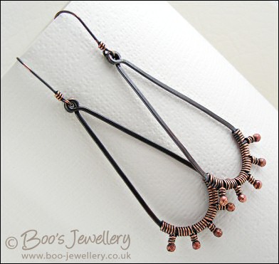 Rosy bud wrapped copper teardrop earrings