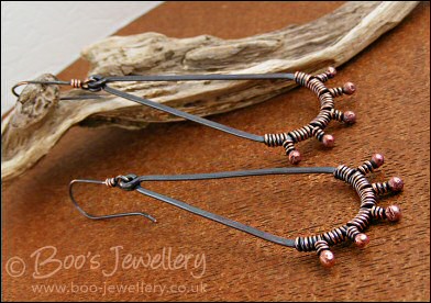 Rosy bud wrapped copper teardrop earrings