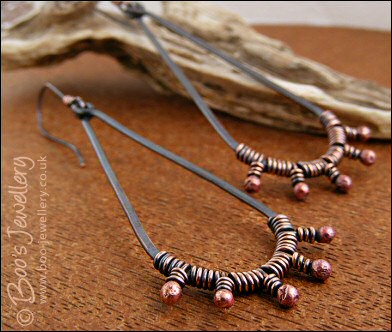 Rosy bud wrapped copper teardrop earrings