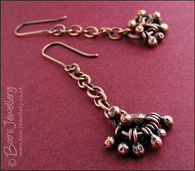 Antiqued copper chain drop earrings with molten raindrops cluster - made to order