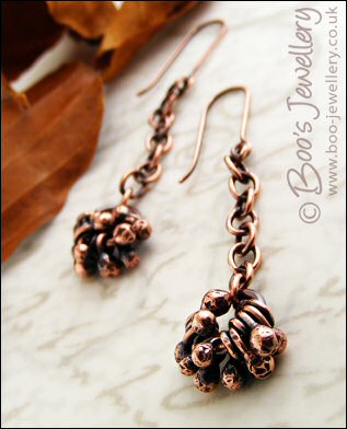Antiqued copper chain drop earrings with molten raindrops cluster - made to order