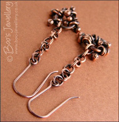 Antiqued copper chain drop earrings with molten raindrops cluster - made to order