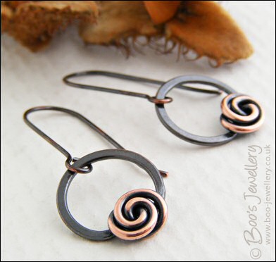 Rosebud knot and loop two tone copper earrings - made to order