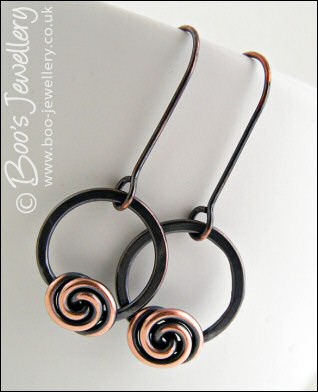 Rosebud knot and loop two tone copper earrings - made to order