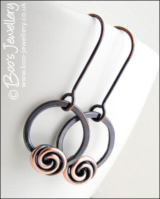 Rosebud knot and loop two tone copper earrings - made to order