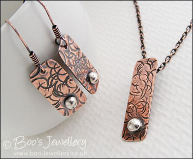 RESERVED - Textured copper pendant with Sterling silver nugget