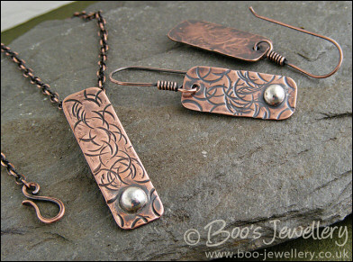 RESERVED - Textured copper pendant with Sterling silver nugget