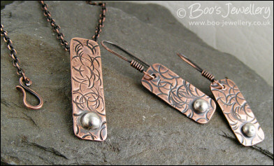 RESERVED - Textured copper pendant with Sterling silver nugget