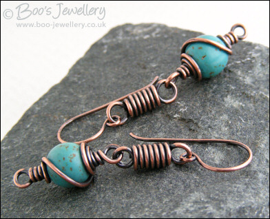 Coiled link earrings with turquoise magnesite