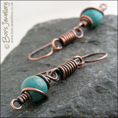 Coiled link earrings with turquoise magnesite