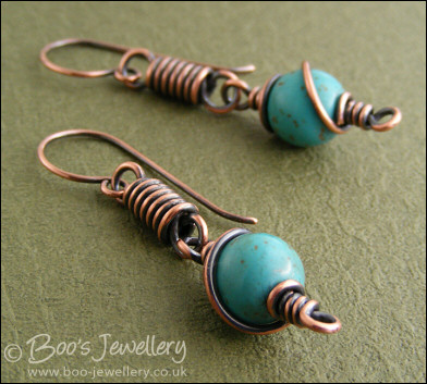 Coiled link earrings with turquoise magnesite