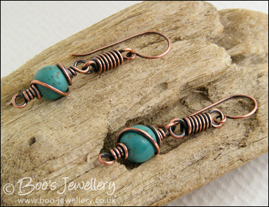 Coiled link earrings with turquoise magnesite