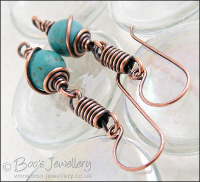 Coiled link earrings with turquoise magnesite