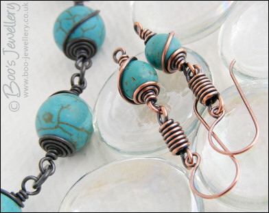 Coiled link earrings with turquoise magnesite