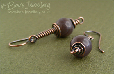 Botswana Agate long drop spiral wrapped earrings