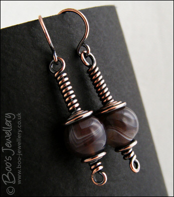 Botswana Agate long drop spiral wrapped earrings