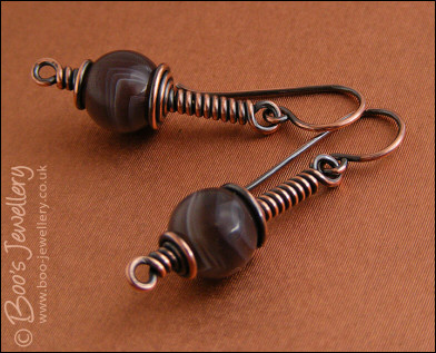 Botswana Agate long drop spiral wrapped earrings