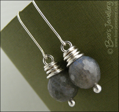 Chunky wrapped labradorite & silver earrings