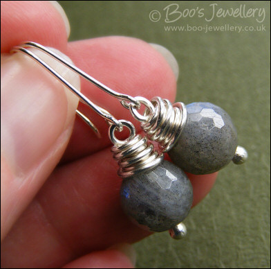 Chunky wrapped labradorite & silver earrings