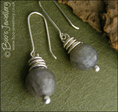 Chunky wrapped labradorite & silver earrings