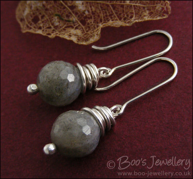 Chunky wrapped labradorite & silver earrings