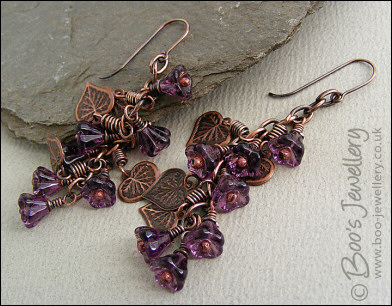 Long flower and leaf cluster earrings