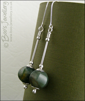 Silver long drop earrings with Indian Fancy Jasper - made to order