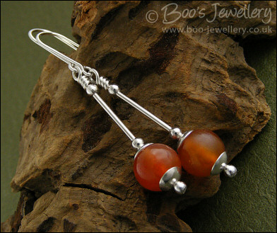Carnelian long drop Sterling silver earrings