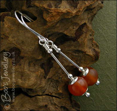 Carnelian long drop Sterling silver earrings