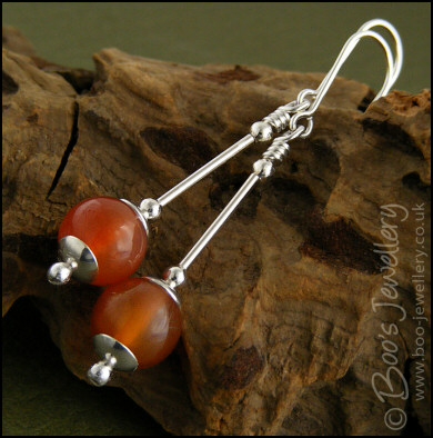 Carnelian long drop Sterling silver earrings