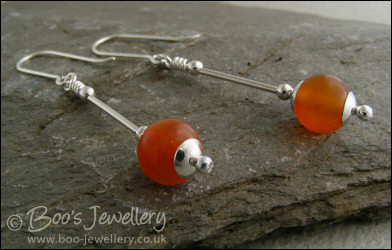 Carnelian long drop Sterling silver earrings