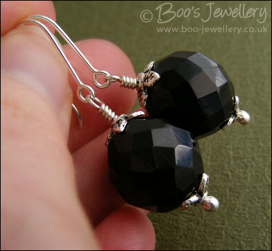 Large black fire polished crystal earrings