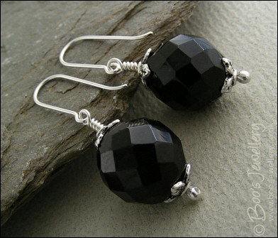 Large black fire polished crystal earrings
