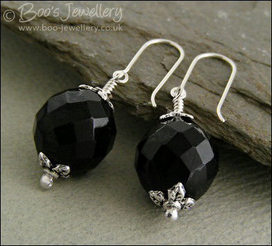 Large black fire polished crystal earrings