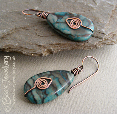 Turquoise Picasso Jasper teardrop earrings