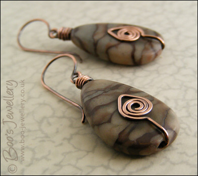 Natural brown Picasso Jasper teardrop earrings
