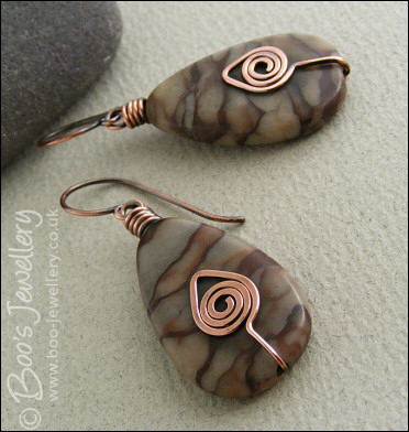 Natural brown Picasso Jasper teardrop earrings
