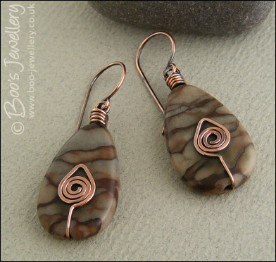 Natural brown Picasso Jasper teardrop earrings