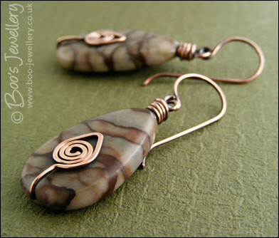 Natural brown Picasso Jasper teardrop earrings