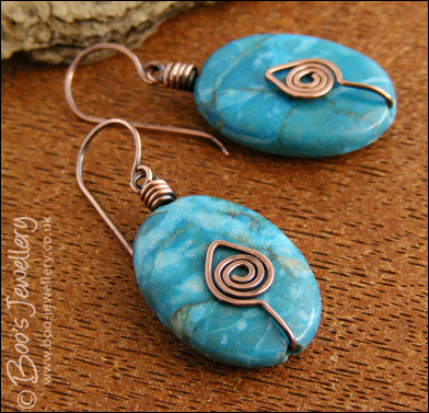 Turquoise veined Jasper oval earrings