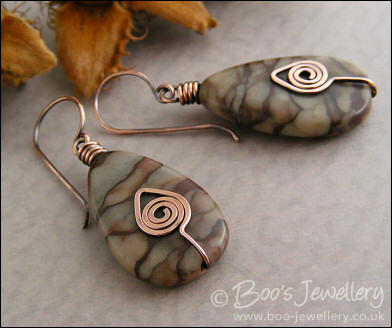 Natural brown Picasso Jasper teardrop earrings
