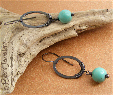 Oxidised copper ovals with turquoise magnesite