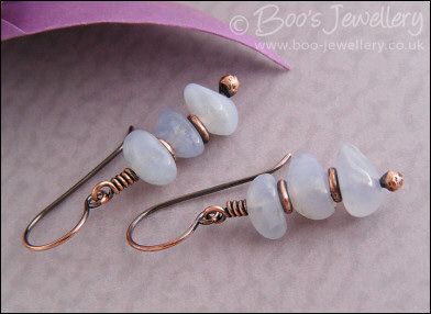 Lilac blue Chalcedony chip and copper earrings