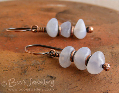 Lilac blue Chalcedony chip and copper earrings