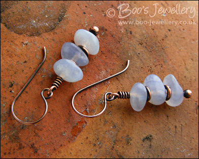 Lilac blue Chalcedony chip and copper earrings