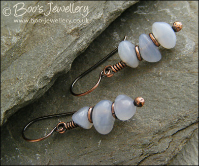 Lilac blue Chalcedony chip and copper earrings