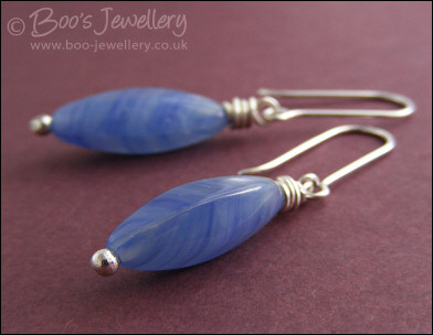 Blue glass torpedo Sterling silver earrings